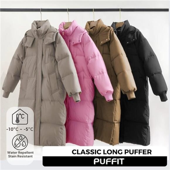 Long Puffer Jacket for Women, Pink - Picture 5 of 6